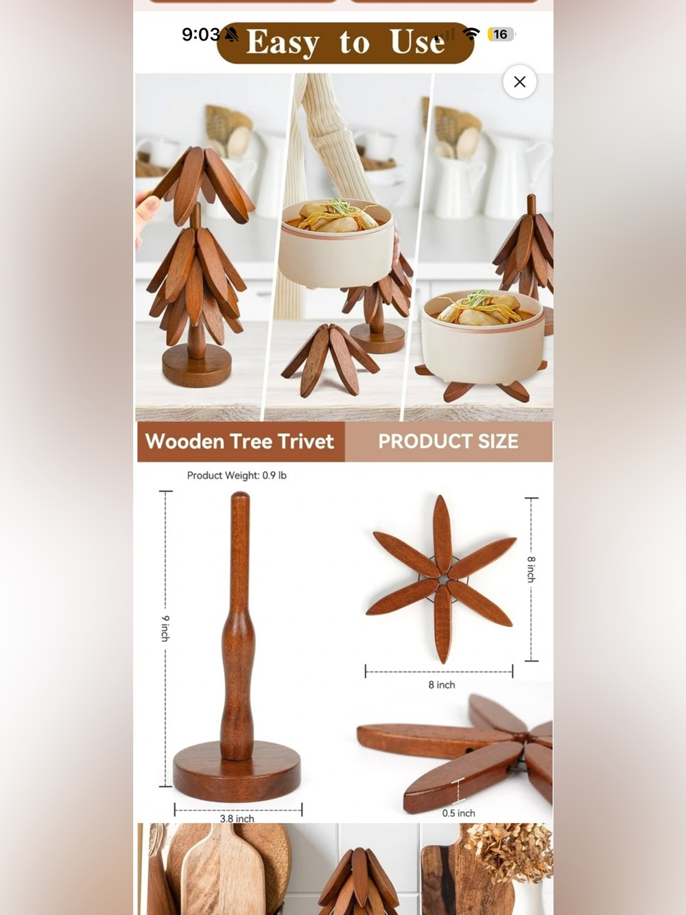 Wooden Tree Trivet - Brown Wooden Folding Hot Pad - Picture 3 of 4